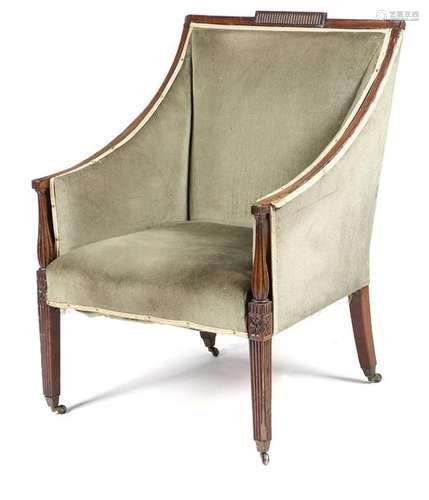 A George III mahogany bergere armchair, upholstere…