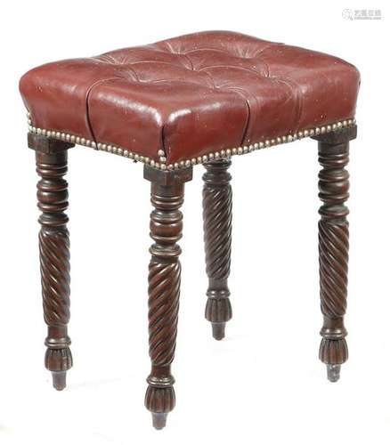 A George IV mahogany stool, the stuffed over seat …