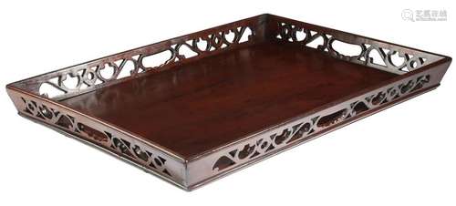 A George III mahogany rectangular tray, the fretwo…