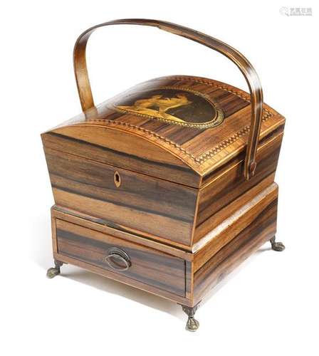 A Regency calamander sewing box, with a swing hand…