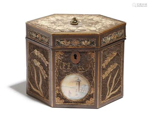 A George III rolled paper tea caddy, of canted for…