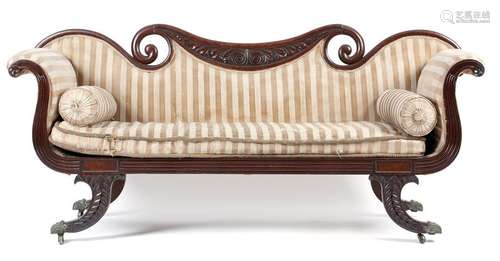 A William IV mahogany scroll end sofa, the reeded …