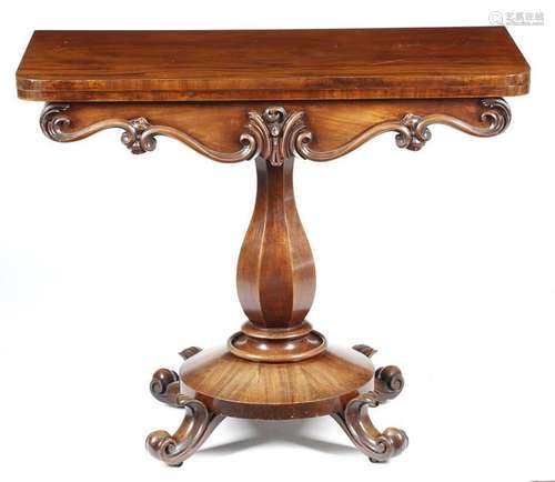 An early Victorian mahogany tea table, the hinged …