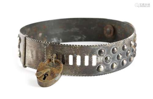 A 19th century nickel dog collar, with studded dec…