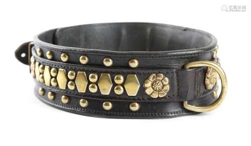 A leather and brass mounted dog collar, decorated …