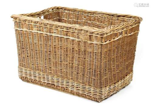 A large wicker log basket, 62.8cm high, 96cm wide,…