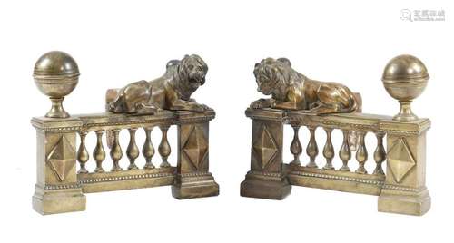 A pair of 19th century bronze andirons, in the for…