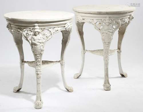 A pair of Victorian painted cast iron pub tables, …