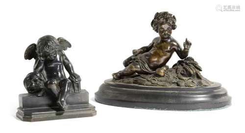 A 19th century French bronze figure of a cherub, l…