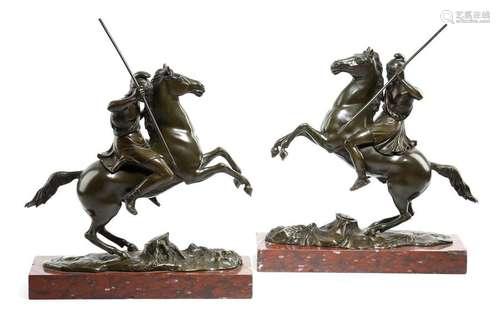 A pair of 19th century French bronze equestrian gr…