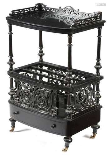 A Victorian ebonised Canterbury, with pierced scro…