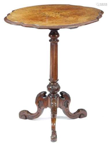 A Victorian walnut tripod table, the shaped burr v…