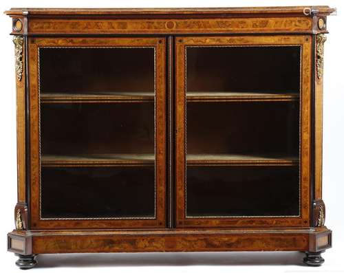 A Victorian burr walnut and ebonised display cabin…