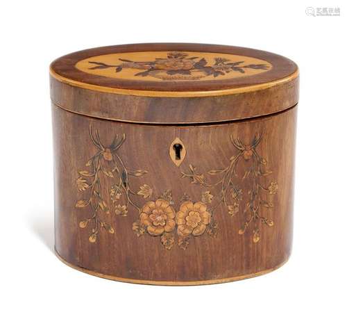 A George III mahogany and marquetry oval tea caddy…