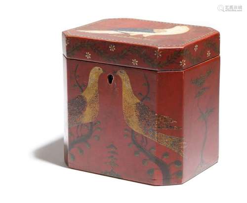 A folk art painted tea caddy, of rectangular form,…