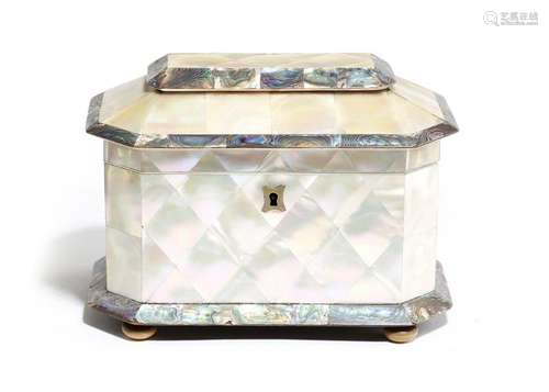 Λ An early Victorian mother of pearl tea caddy, of…