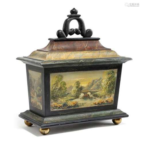 A Victorian Welsh painted slate tea caddy, or toba…