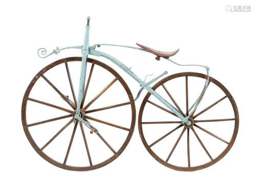 A 19th century wrought iron velocipede or boneshak…