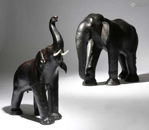 Two leather models of elephants in the manner of L…