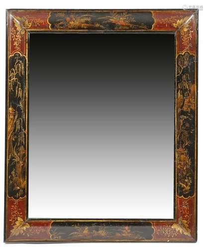 A black and red japanned wall mirror in early 18th…