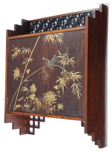 A late Victorian walnut hanging cabinet by Liberty…