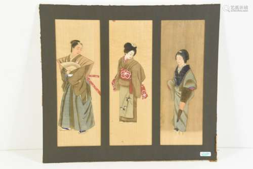 Cadre avec 3 peintures sur soie chinoises (cadre 3…