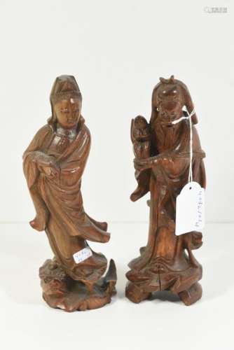 Deux statuettes chinoises en bois (24cm)