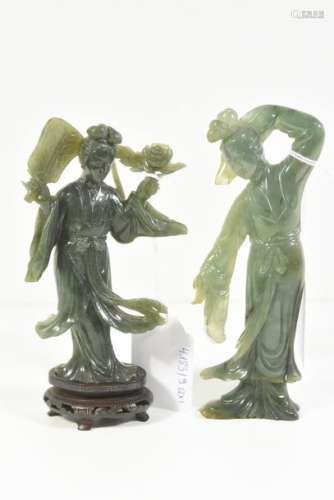 Deux statues en jade 20ème (Ht 17cm)