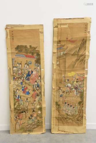 Paire de peintures chinoises 19ème (135 x 40cm, dé…