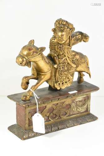 Cavalier asiatique en bois sculpté (un accident) H…