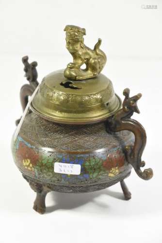 Brûle parfum en bronze cloisonné (Ht.19cm)