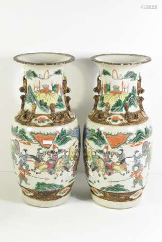 Paire de vases Nankin scènes de guerriers (Ht 44cm…