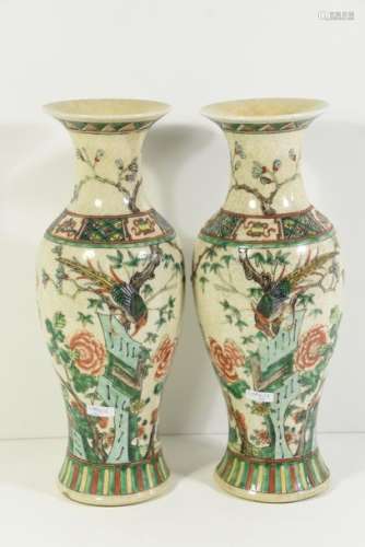 Paire de vases Nankin Famille Verte, décor d'oisea…