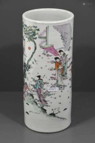 Vase rouleau chinois, marqué, Famille Rose (Ht 30c…