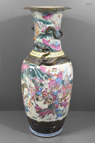 Vase en porcelaine de Nankin 19ème (Ht 61cm)