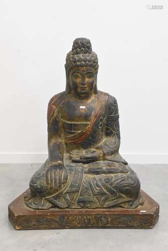 Bouddha en bois sculpté (85 x 80cm)