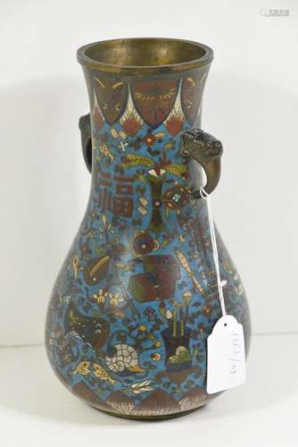 Vase chinois cloisonné (ht 26cm) signé