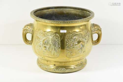 Cache pot asiatique en bronze (Ht 25cm, Ø 28cm)