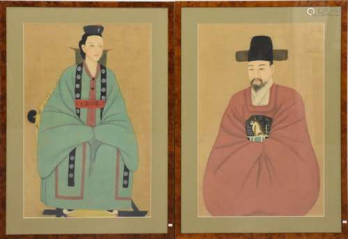 Deux portraits de chinois sur papier de riz (95 x …