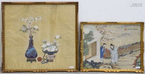 Lot de 2 peintures chinoisse sur soie, 19ème (37 x…