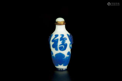 PEKING GLASS COVERED BLUE SNUFF BOTTLE