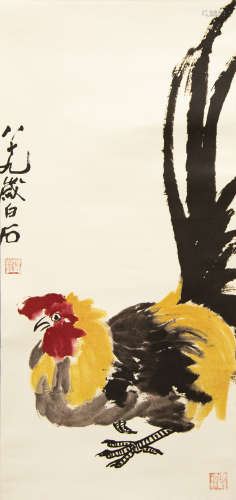 A PRINT OF ROOSTER BY QI BAI SHI