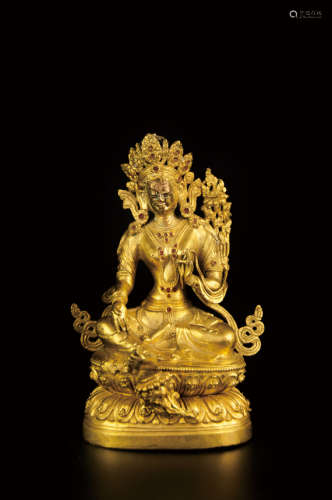 A TIBETAN GILT BRONZE BUDDHA STATUE