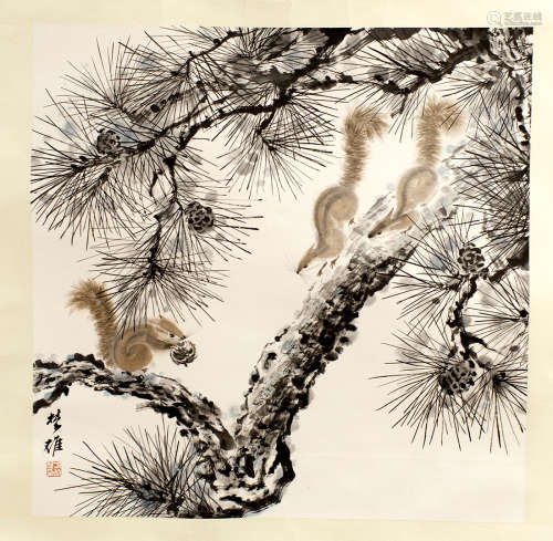 A CHINESE PAINTING OF SQUIRRELS BY FANG CHU XIONG