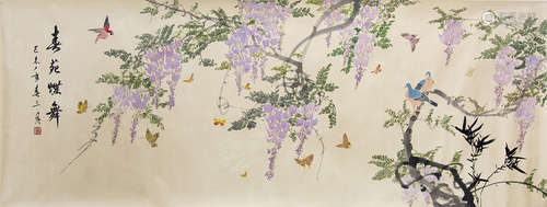 A CHINESE PAINTING OF FLOWERS WITH BUTTERFLIES