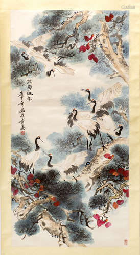 A CHINESE PAINTING OF CRANES