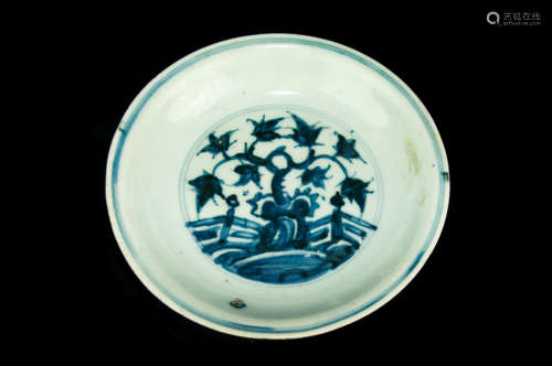 A BLUE AND WHITE PLATE