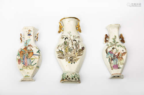 3 EARLY 20TH CENTURY FAMILLE ROSE WALL VASES