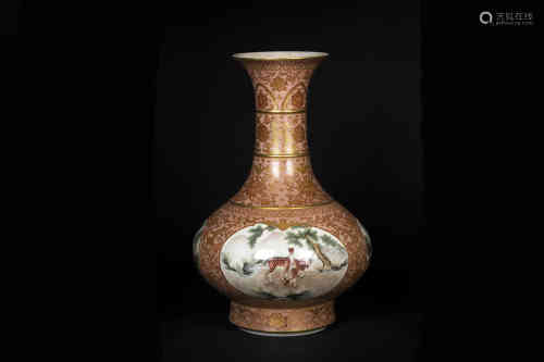 A Chinese Golden Ground Famille-Rose Porcelain Vase