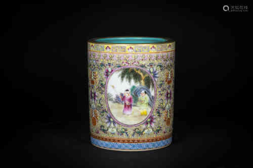 A Chinese Famille-Rose Porcelain Brush Pot